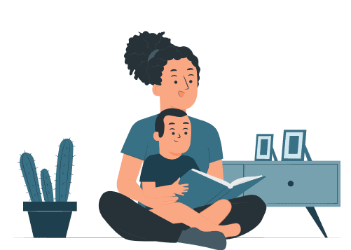 Nanny and baby reading book