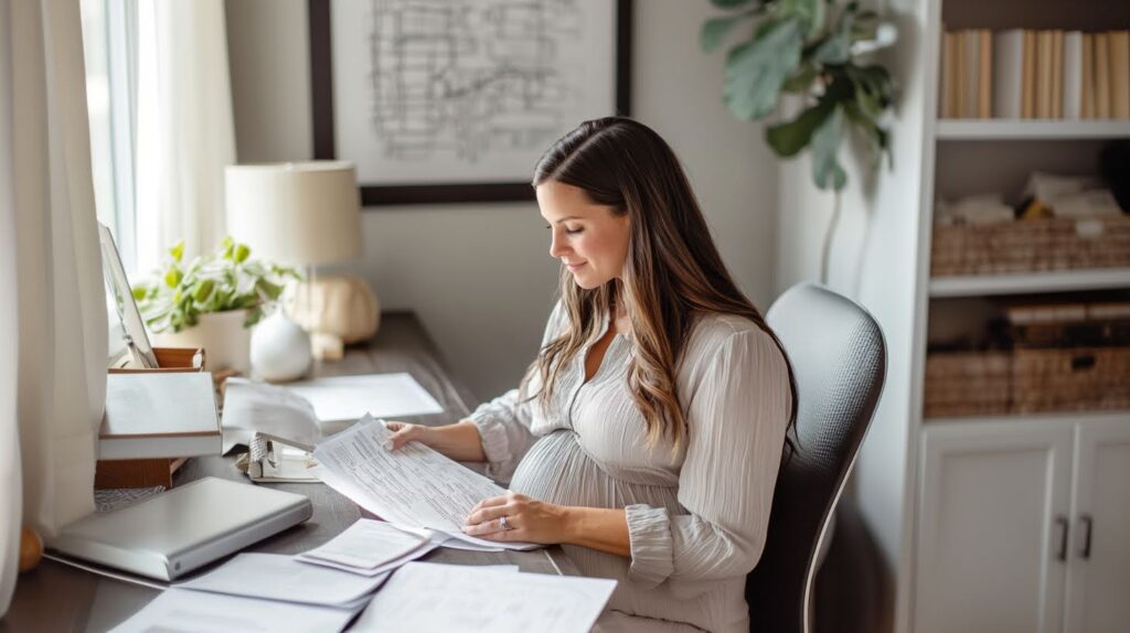 A woman reviewing documents at her desk in a bright home office, symbolizing the process of applying for Temporary Disability Insurance (TDI) in Hawaii.